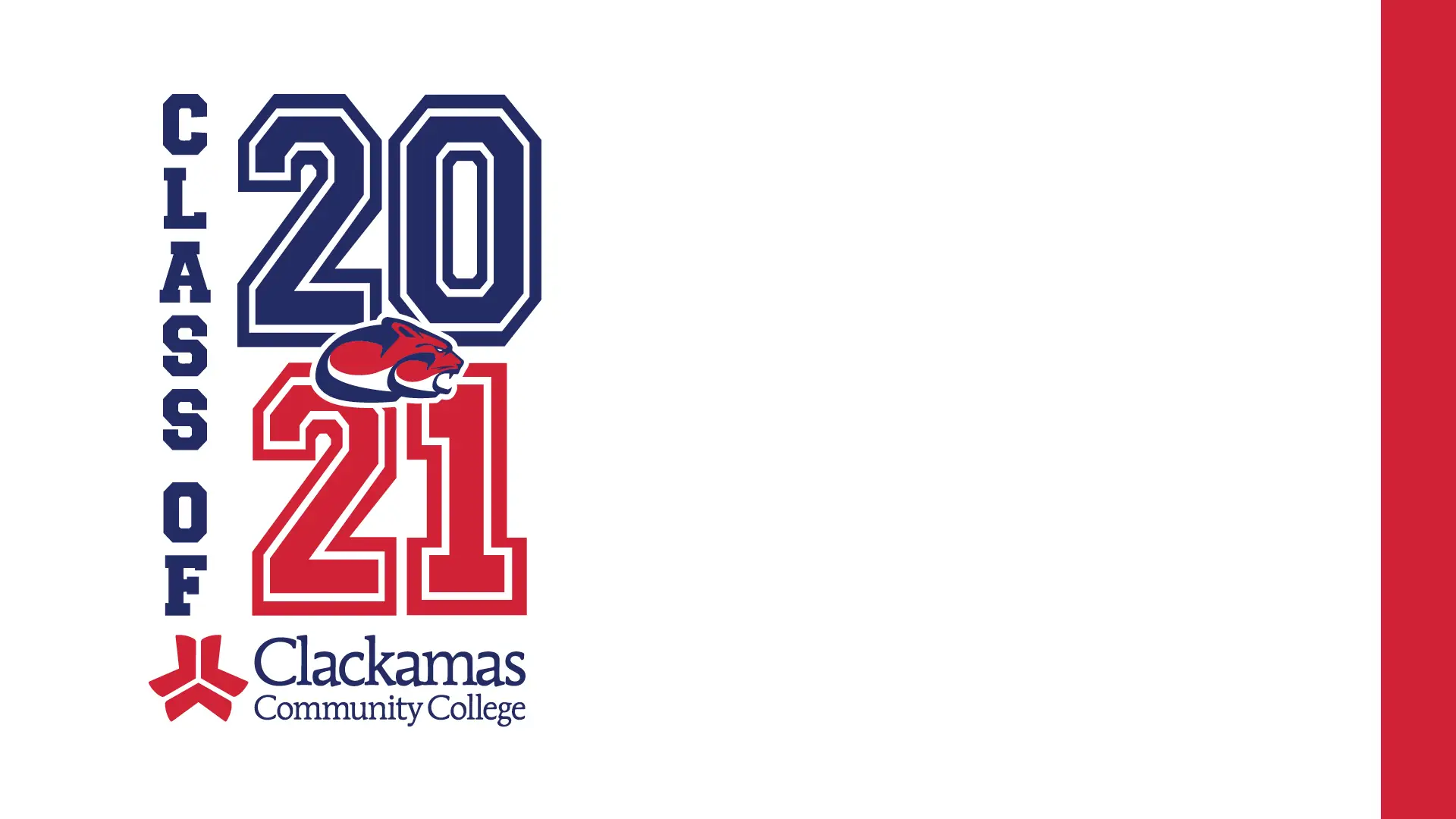 Zoom background with white background, red and blue Class of 2021 text and red vertical banner on the right