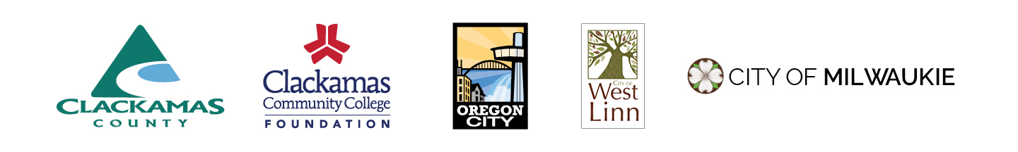 Logos for Clackamas County, CCC Foundation, Oregon City, West Linn and City of Milwaukie